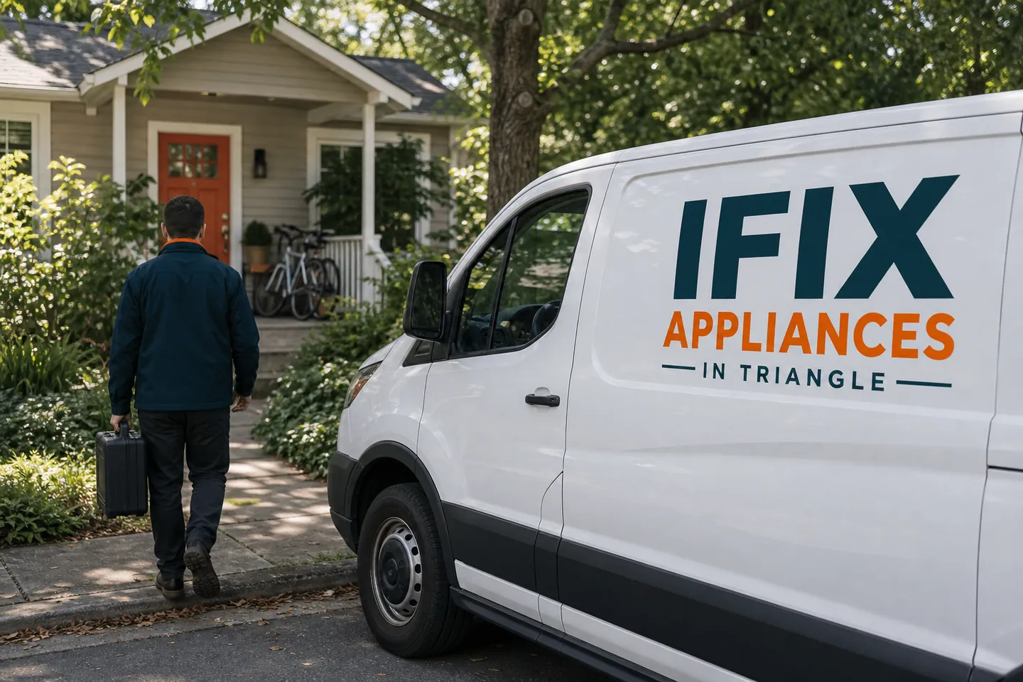 Ifix Appliances in Triangle service van on a residential street in Carrboro, NC