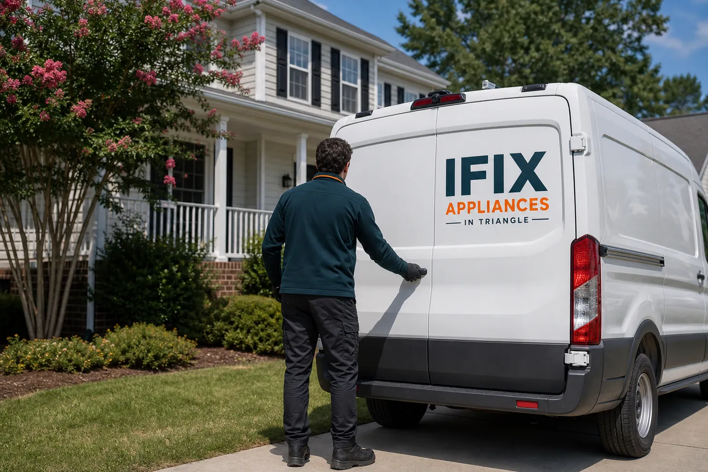 Ifix Appliances in Triangle service van on a residential street in Cary, NC