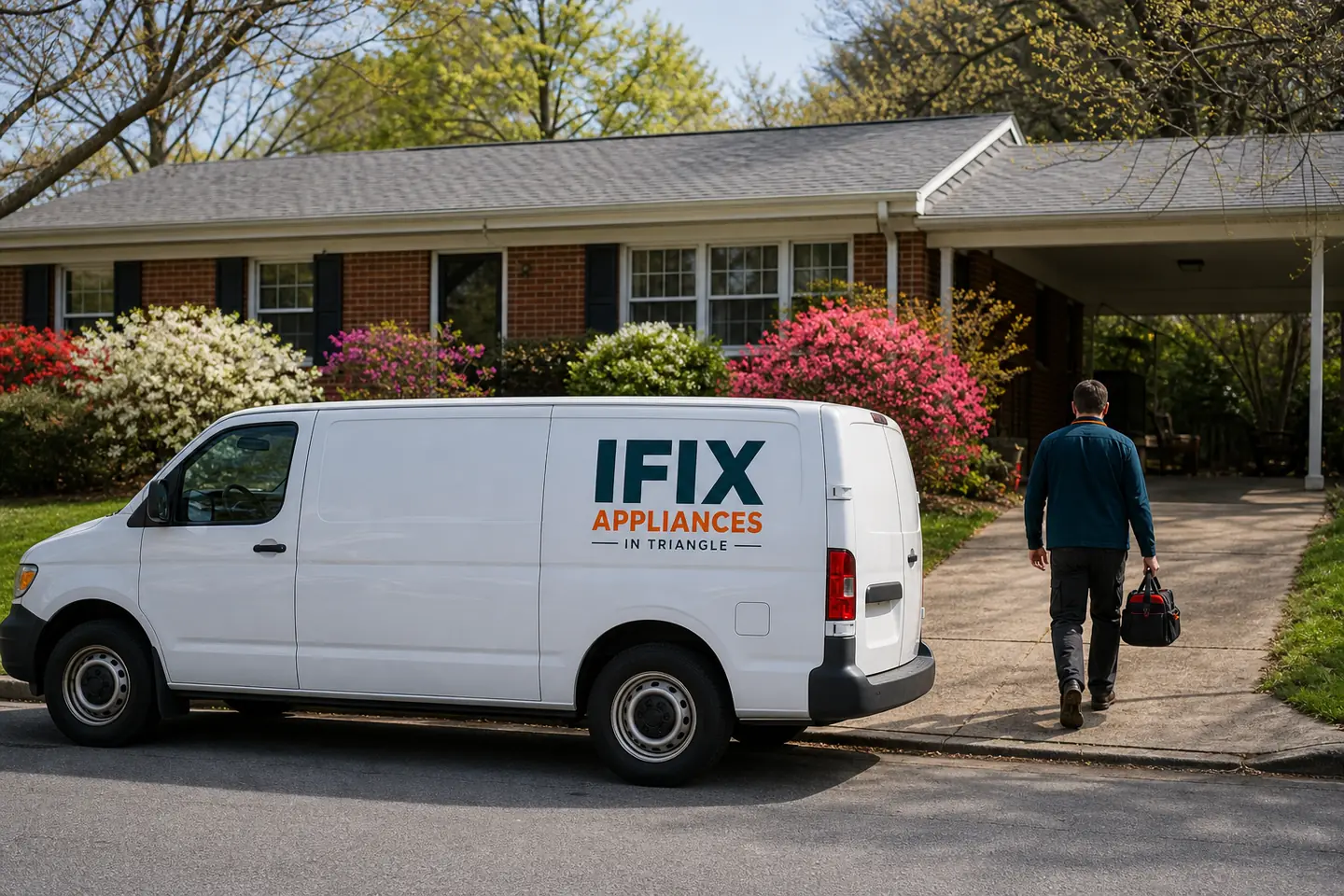 Ifix Appliances in Triangle service van on a residential street in Garner, NC
