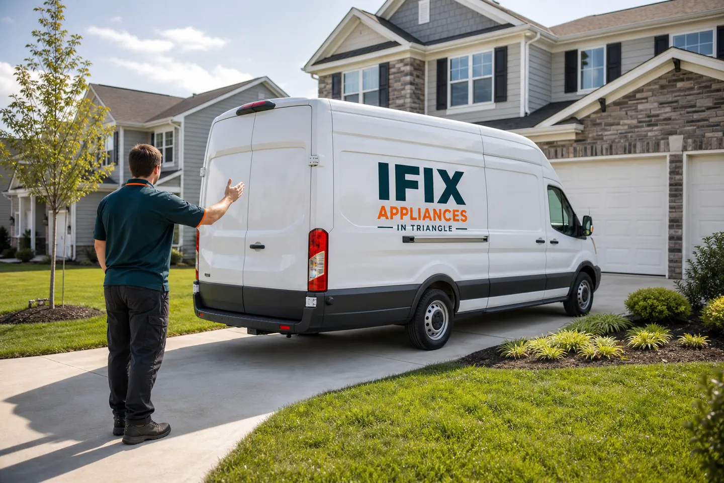 Ifix Appliances in Triangle service van on a residential street in Holly Springs, NC