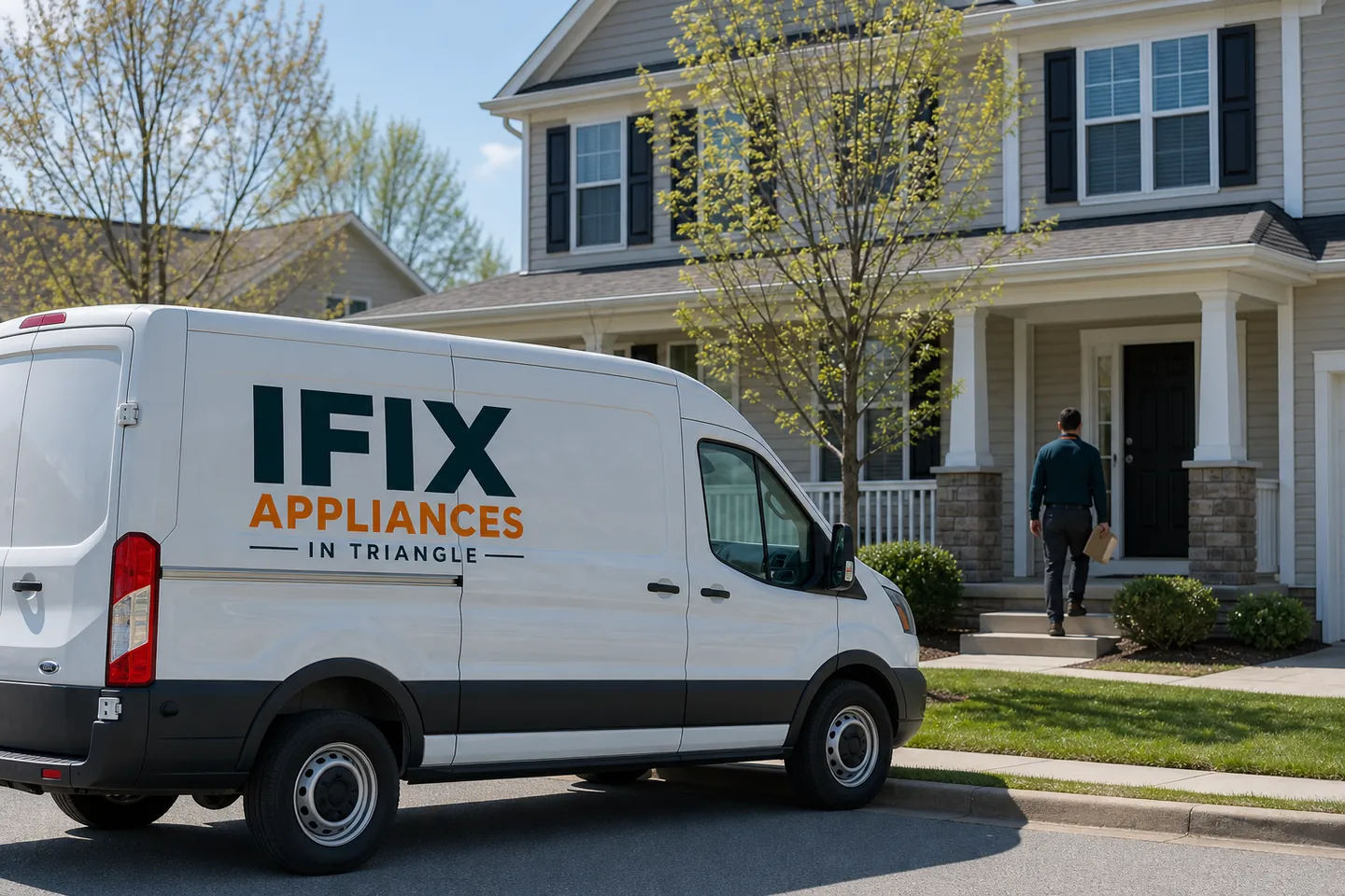 Ifix Appliances in Triangle service van on a residential street in Knightdale, NC