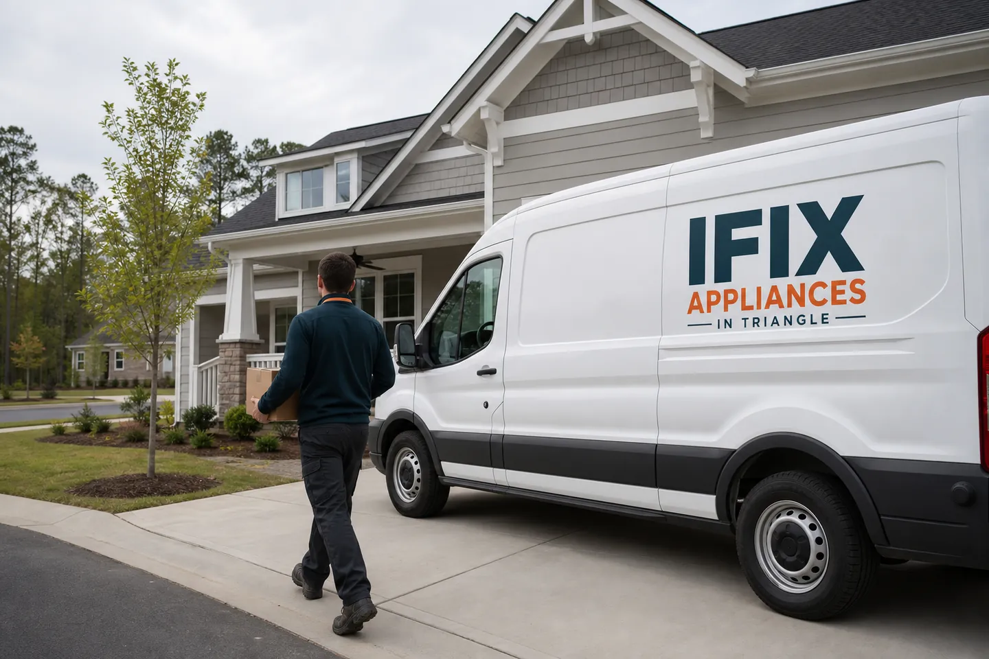 Ifix Appliances in Triangle service van on a residential street in Rolesville, NC