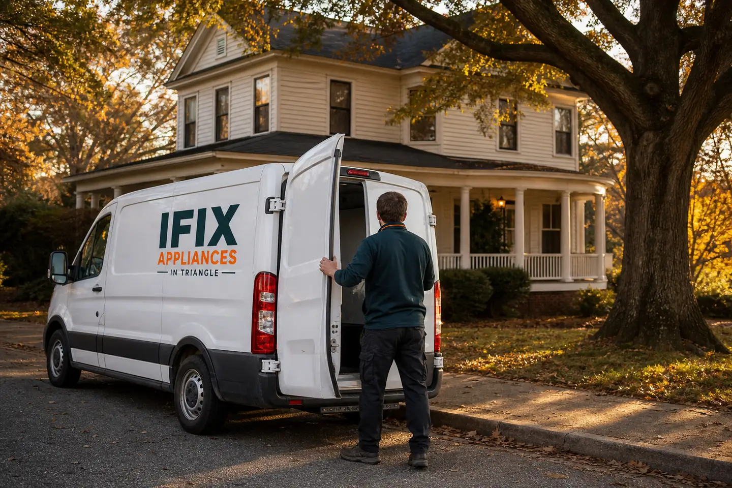 Ifix Appliances in Triangle service van on a residential street in Wendell, NC