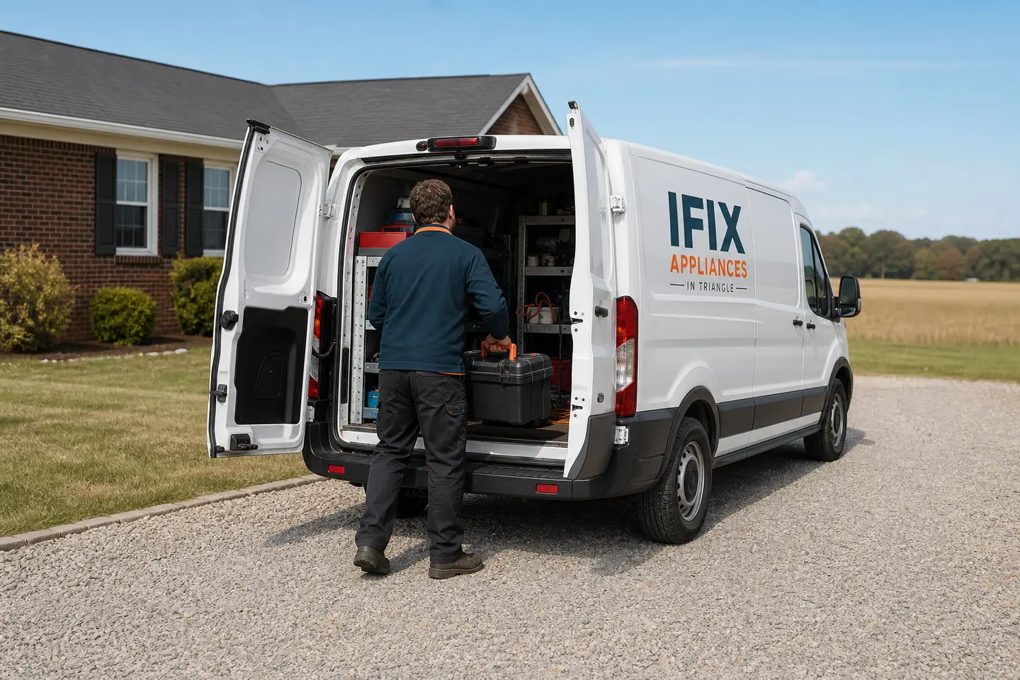 Ifix Appliances in Triangle service van on a residential street in Zebulon, NC