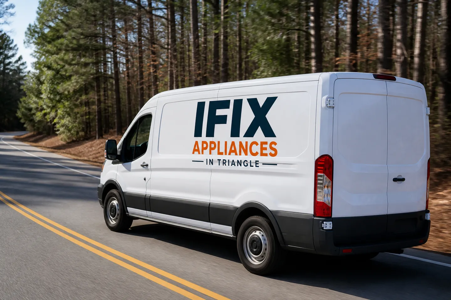 Ifix Appliances in Triangle service van on a suburban road in the Raleigh–Durham Triangle