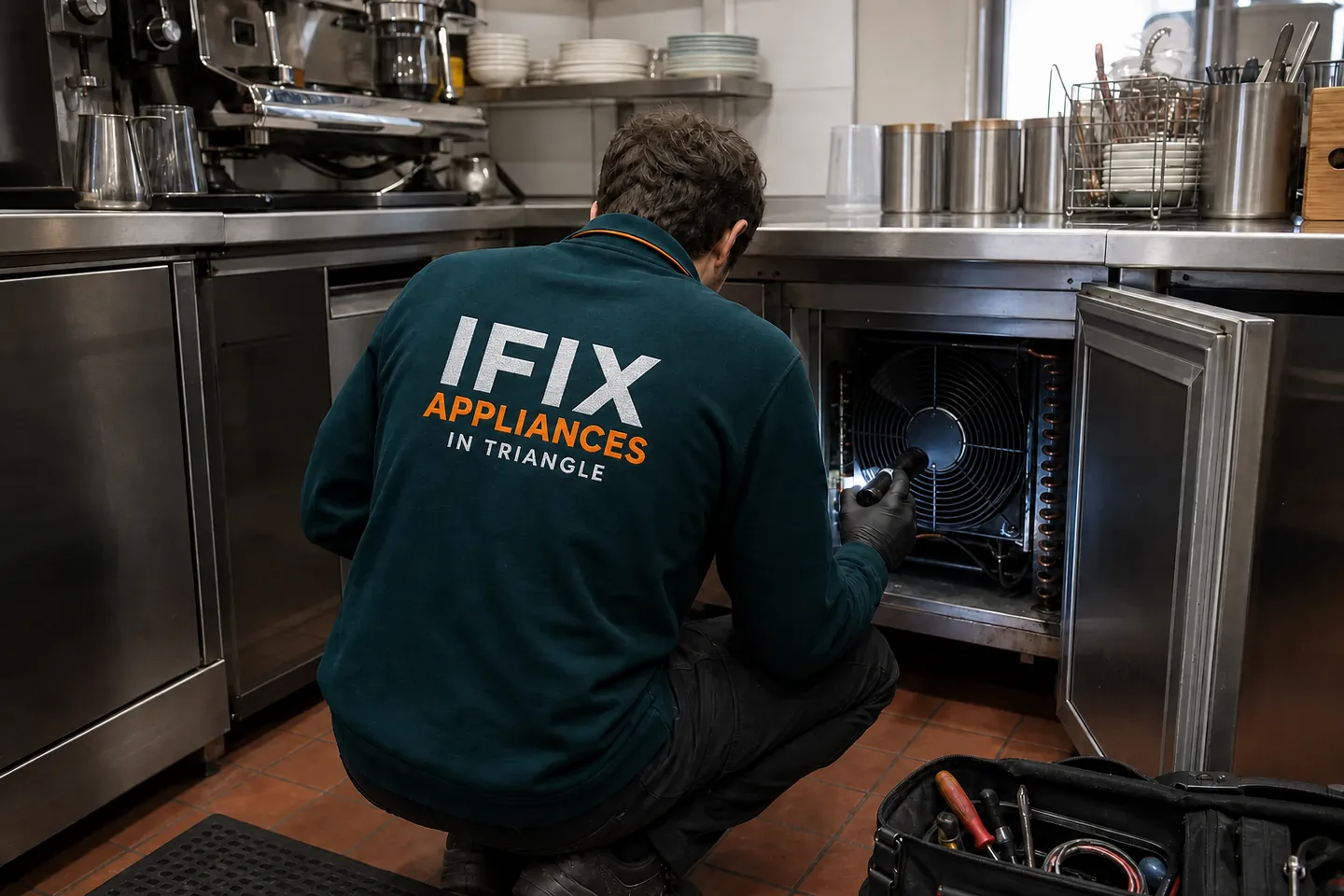 Commercial Appliance Repair — Ifix Appliances in Triangle technician at work in the Raleigh–Durham Triangle