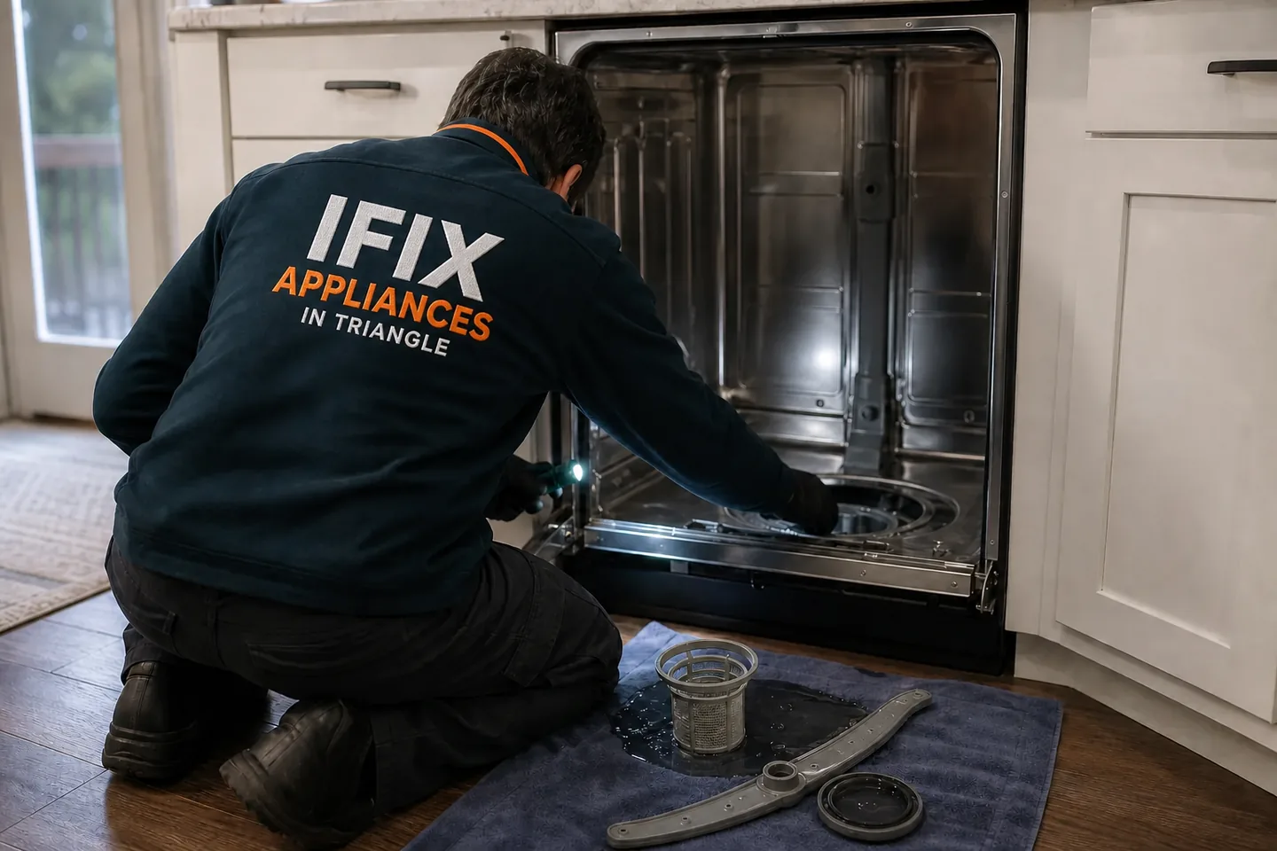 Dishwasher Repair — Ifix Appliances in Triangle technician at work in the Raleigh–Durham Triangle