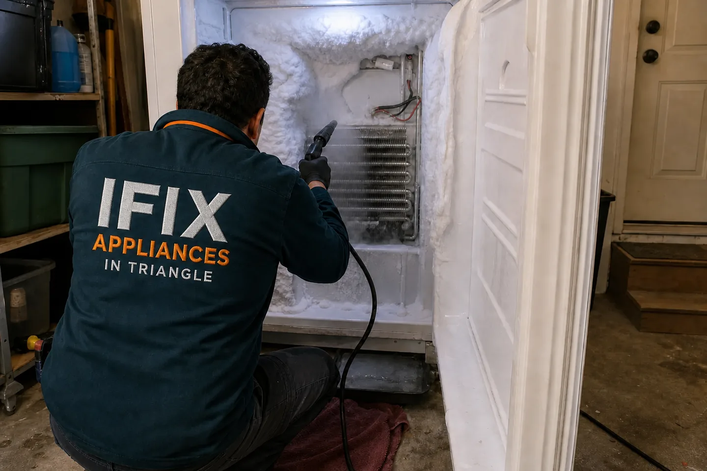Freezer Repair — Ifix Appliances in Triangle technician at work in the Raleigh–Durham Triangle