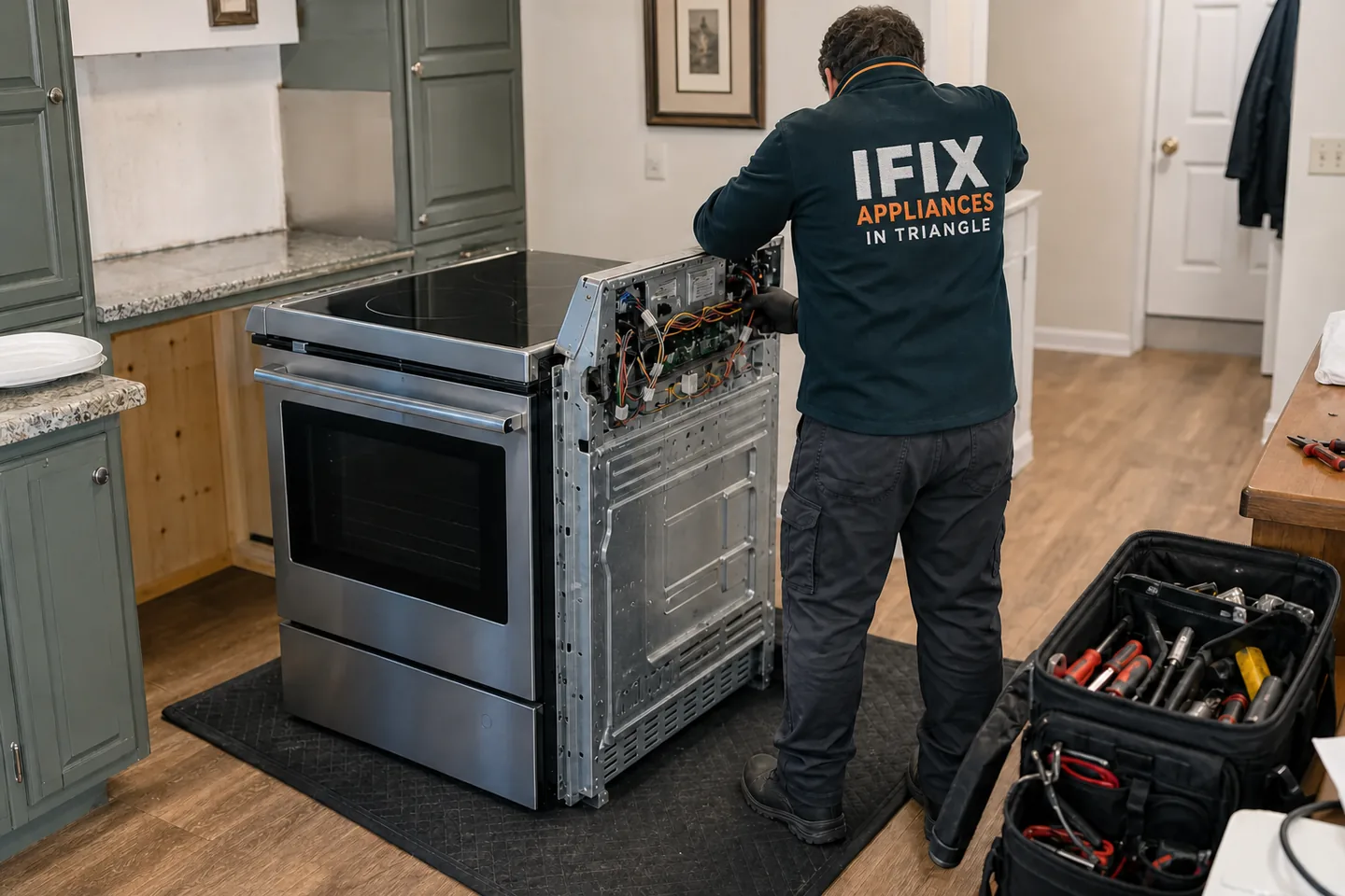 Range Repair — Ifix Appliances in Triangle technician at work in the Raleigh–Durham Triangle
